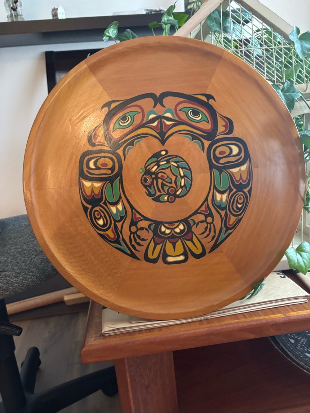 Vintage Indigenous Art on western cedar.